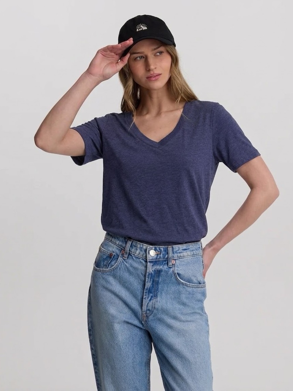 TENTREE Women's Organic Cotton V-neck TreeBlend Brackley T-Shirt - Blue, Medium